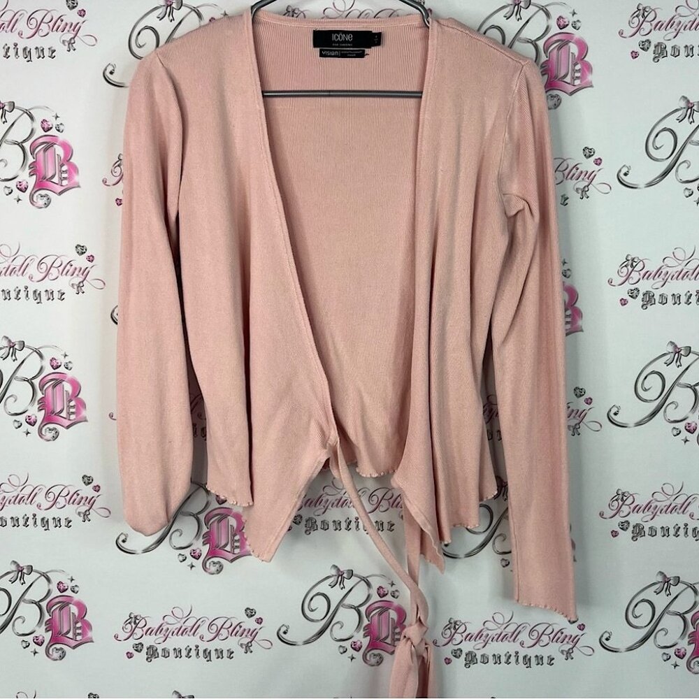 Icone Simons shirt wrap style tie up Light Pink Tie-Front Cardigan